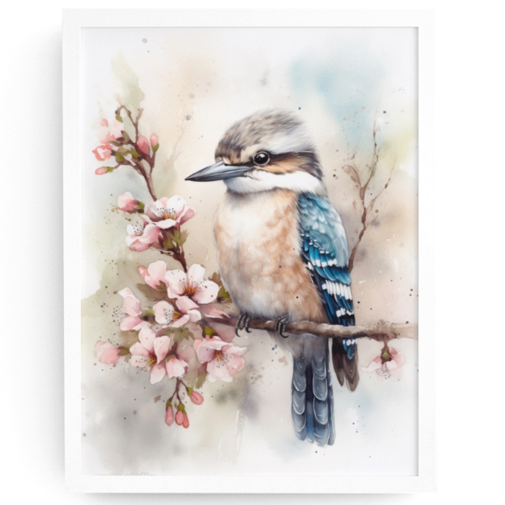 Watercolor Kookaburra Bird Portrait Wall Art Illustration Print Unframed